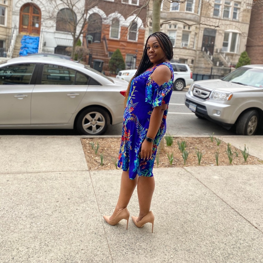 Cold Shoulder Tropical Print Dress